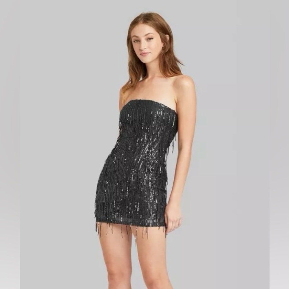 Wild Fable Dark Gray Tube Sequin Fringe Mini Bodycon Dress - XS